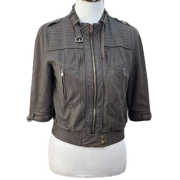 Zara Moto Style Cropped Shirt Sleeve Faux Suede Jacket Gray Size Medium - Picture 1 of 6